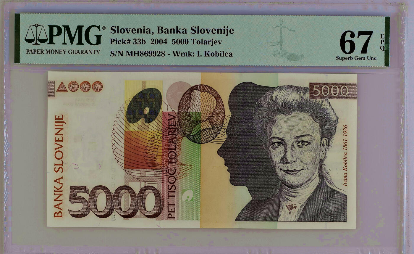 【Blue Auction】✨世界纸币精拍第500期盛典——白金之夜🔥🔥🔥 S-【无47】斯洛文尼亚 2004年5000托拉捷夫 PMG67EPQ 高分 
