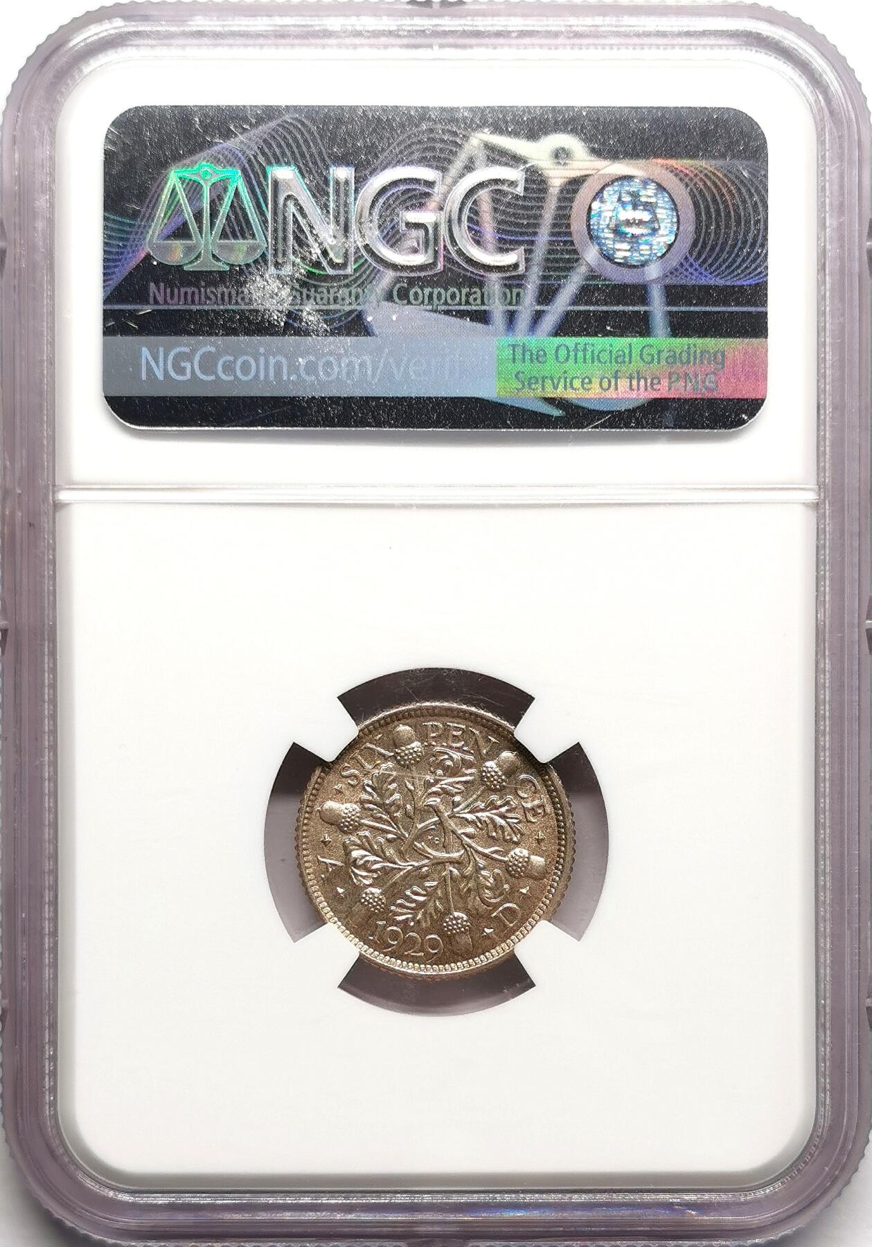 凡希社世界钱币微拍第二百七十五期 1929英国乔五6便士NGC-MS63