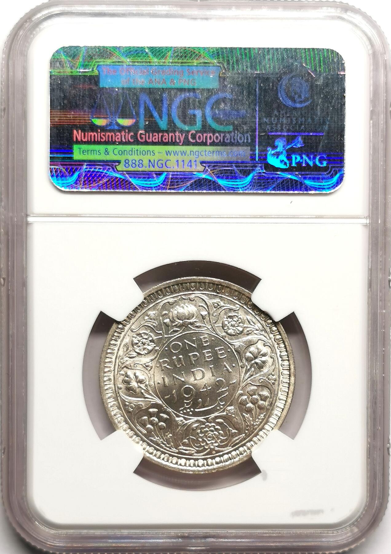 凡希社世界钱币微拍第二百七十五期 1942（B）英属印度乔六卢比NGC-MS63