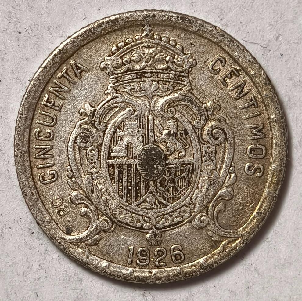 紫瑗钱币——第374期拍卖 西班牙 1926年 阿方索十三世 50分 2.5克 0.835银