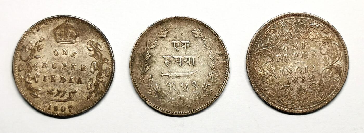 凡希社世界钱币微拍第二百七十五期 英属印度卢比+巴罗达卢比三枚一组极美品！