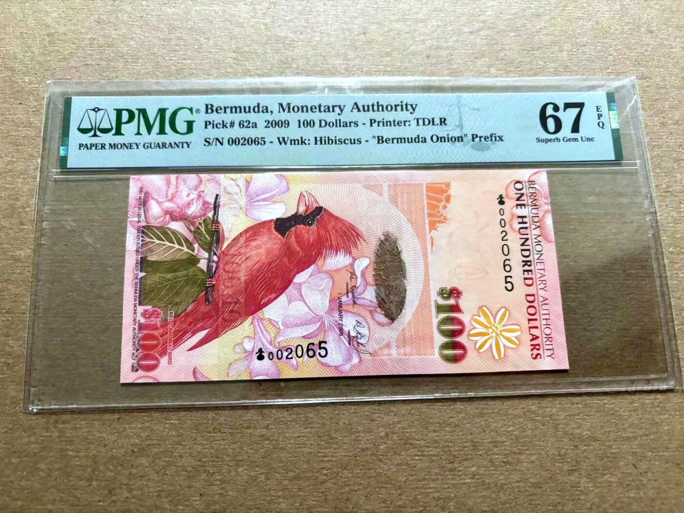 【Blue Auction】✨世界纸币精拍第500期盛典——白金之夜🔥🔥🔥 B-【洋葱冠 千位小号无47】百慕大 2009年100元 PMG67EPQ 最高值高分 设计美艳 让人心怡 