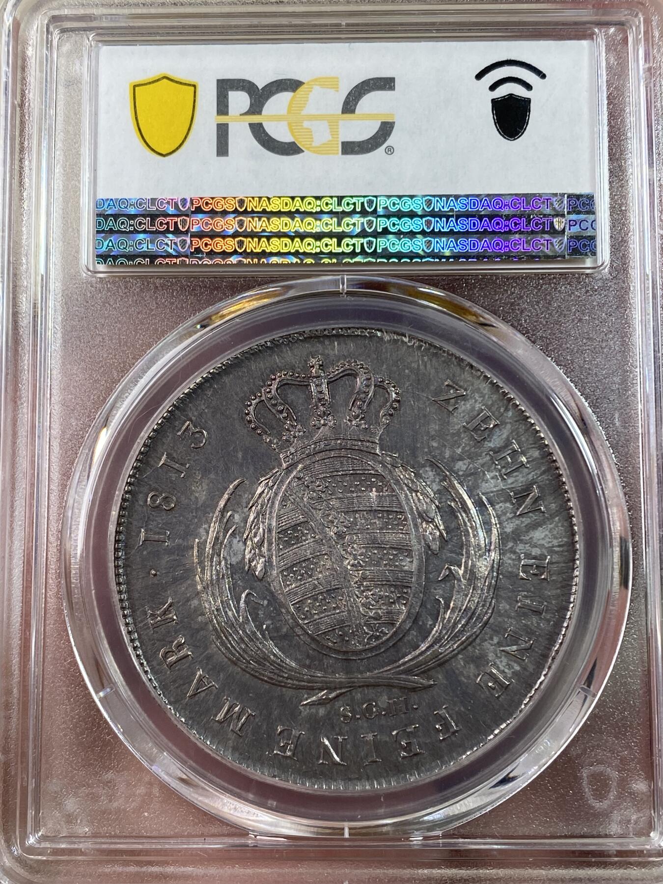 万国钱币拍卖第028期（花前月下●同享良章美币） PCGS MS62 1813年德国萨克森皇冠大泰勒 原味深红色欧洲老包浆