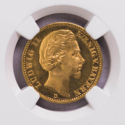 NGC-MS65 1872D巴伐利亚路德维西短翅20马克金币 亚军完美品 - NGC-MS65 1872D巴伐利亚路德维西短翅20马克金币 亚军完美品