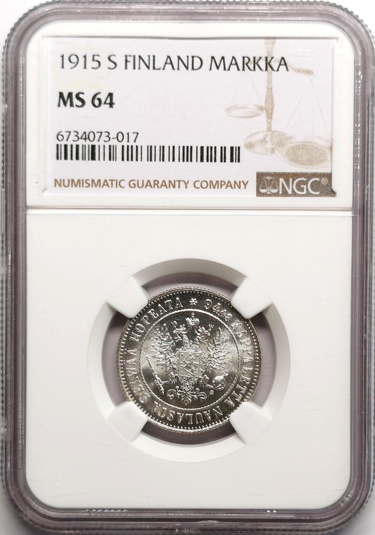 凡希社世界钱币微拍第二百七十五期 1915S俄占芬兰马克NGC-MS64