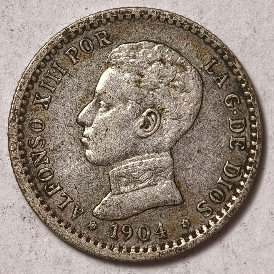 紫瑗钱币——第374期拍卖 西班牙 1904年 阿方索十三世 少年头 50分 2.5克 0.835银