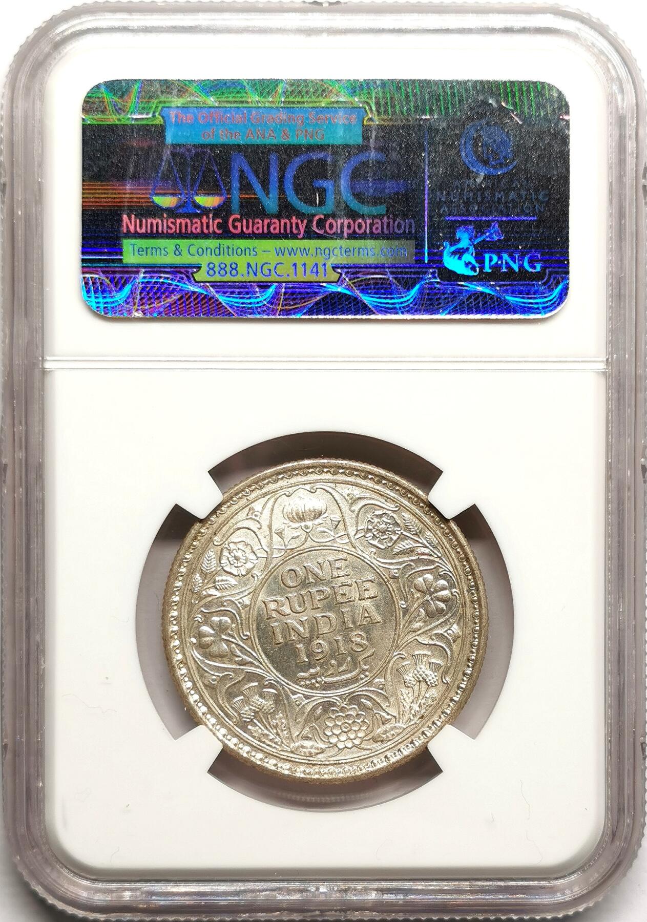 凡希社世界钱币微拍第二百七十五期 1918（b）英属印度乔五卢比NGC-MS63