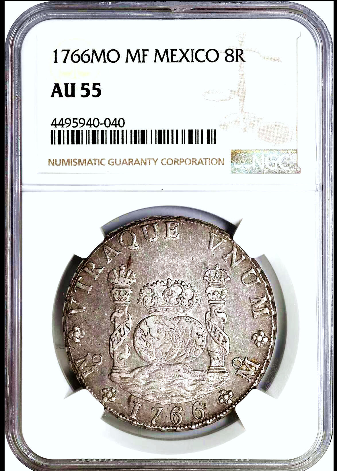 【Blue Auction】✨世界纸币精拍第500期盛典——白金之夜🔥🔥🔥 M-墨西哥 1766年8R 地球双柱大银币 卡洛斯三世时期 NGC AU-55 币面包浆轻盈迷人 图案完整清晰 非常值得入手的一枚 