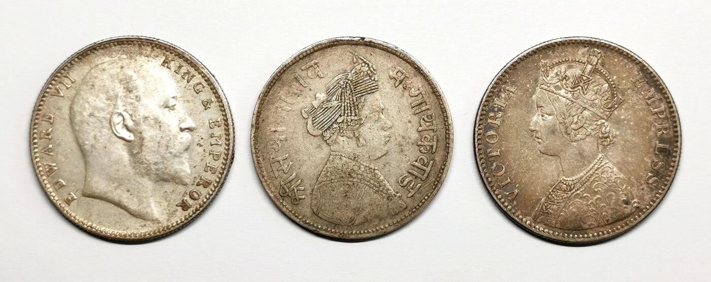 凡希社世界钱币微拍第二百七十五期 英属印度卢比+巴罗达卢比三枚一组极美品！