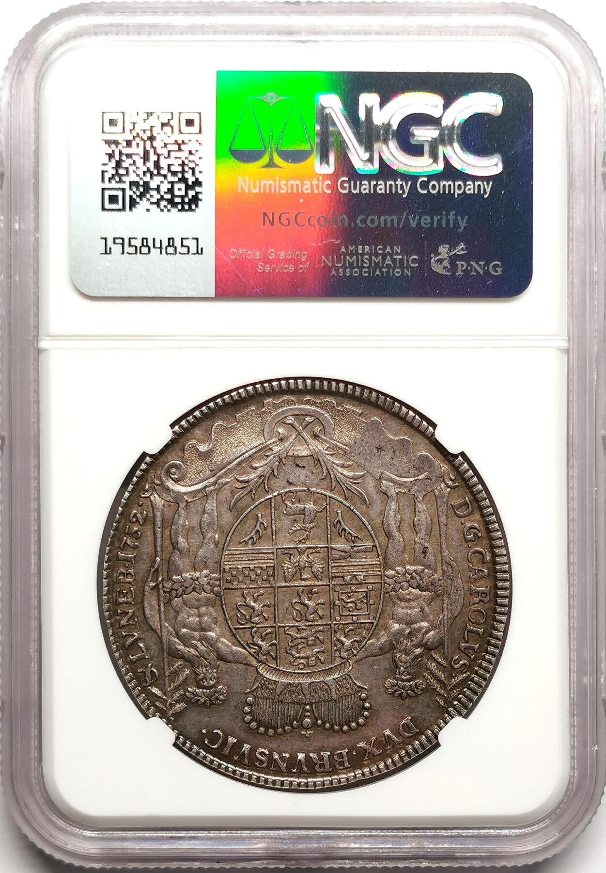 凡希社世界钱币微拍第二百七十五期 稀！1752IBH德国布伦瑞克-吕内堡-加伦堡-汉诺威矿业泰勒大银NGC-AU58，DAV#2102，珍稀二年型，英王乔治二世时期欧洲领地，N唯一冠军分！