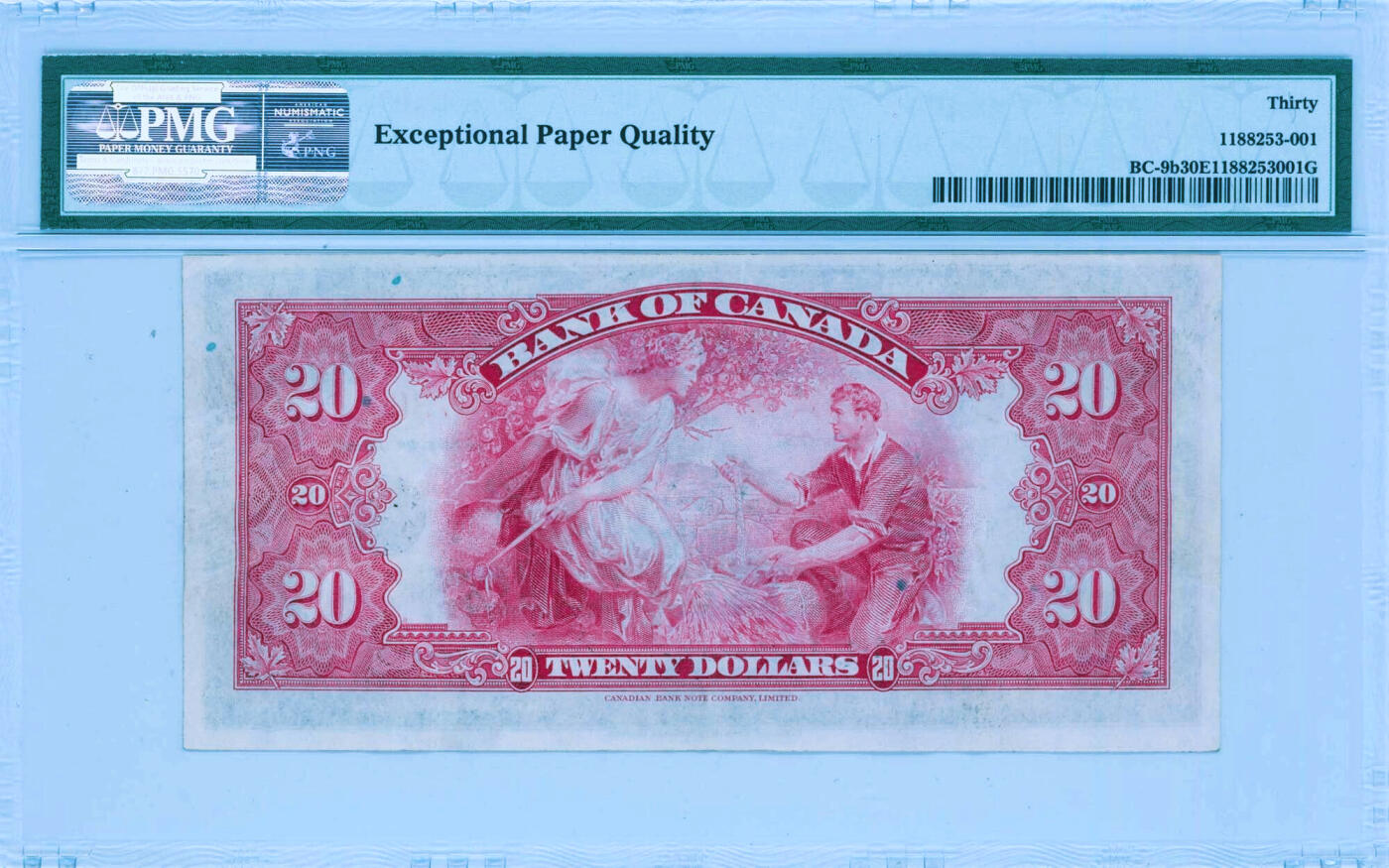 【Blue Auction】✨世界纸币精拍第500期盛典——白金之夜🔥🔥🔥 C-【女王首次肖像出现在纸币上】加拿大 1935年20元 当时还是8岁伊丽莎白公主 甜美纯真可人 当时Edwin Gunn根据皇家儿童官方摄影师马库斯亚当斯拍摄照片所雕刻而成 背面预言故事大场景 非常耐看 精美异常 经典中的经典 PMG30EPQ 原票在所有评级记录中占比非常低 值得收藏 