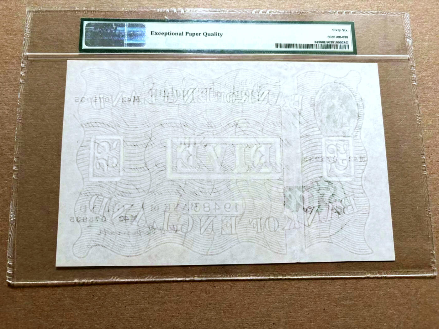 【Blue Auction】✨世界纸币精拍第500期盛典——白金之夜🔥🔥🔥 G-【p343 Peppiatt签名】英国 1947年5镑 白色英镑 PMG66EPQ 老壳 超大票幅