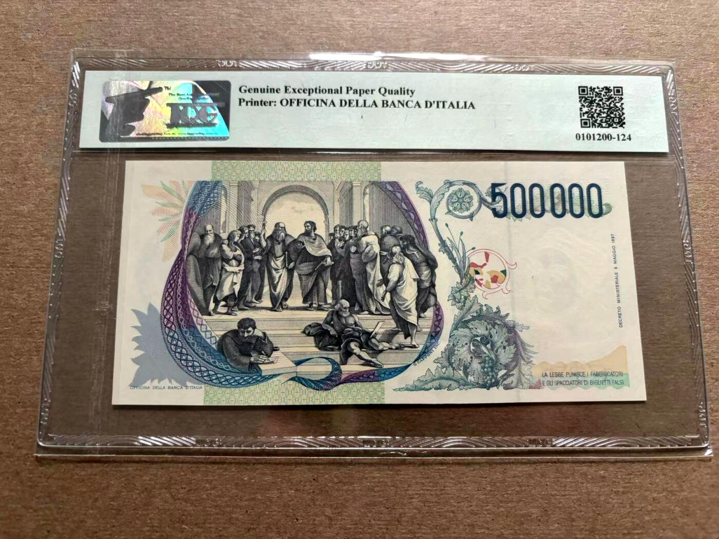 【Blue Auction】✨世界纸币精拍第500期盛典——白金之夜🔥🔥🔥 I-【XAA补号少见 数三】意大利1997年50万里拉 正面背景为拉斐尔画作《嘉拉提亚的凯旋》背面为经典画作《雅典学院》 TQG67GEPQ高分