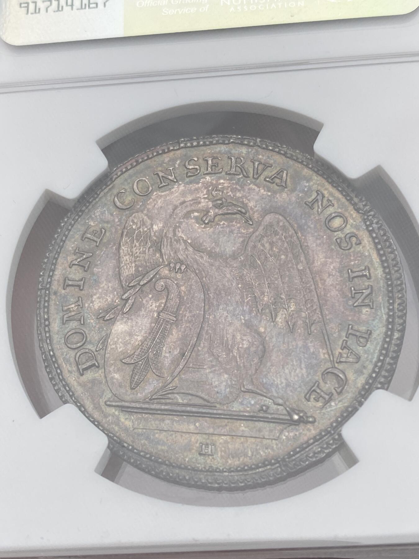 万国钱币拍卖第028期（花前月下●同享良章美币） NGC MS63 1741年瑞士巴赛尔景观1/2泰勒 全深打+重五彩巴赛尔景观可谓凤毛麟角 常见的减重痕也未出现 此枚可谓收藏精品