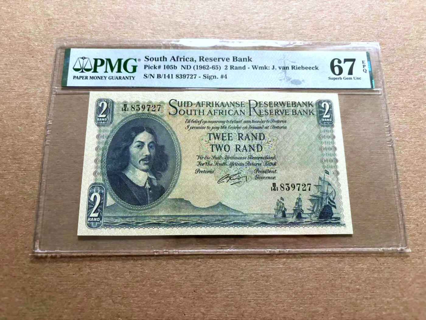 【Blue Auction】✨世界纸币精拍第500期盛典——白金之夜🔥🔥🔥 S-南非 1962-65年2兰特 PMG67EPQ 高分 Jan van Riebeek 背面雄狮霸气