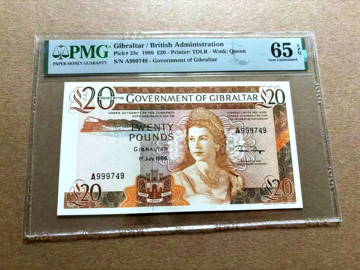 【Blue Auction】✨世界纸币精拍第500期盛典——白金之夜🔥🔥🔥 G-直布罗陀 1986年20镑 高冠女王 PMG65EPQ 绝品 该套筋票 很多玩家追逐的品种