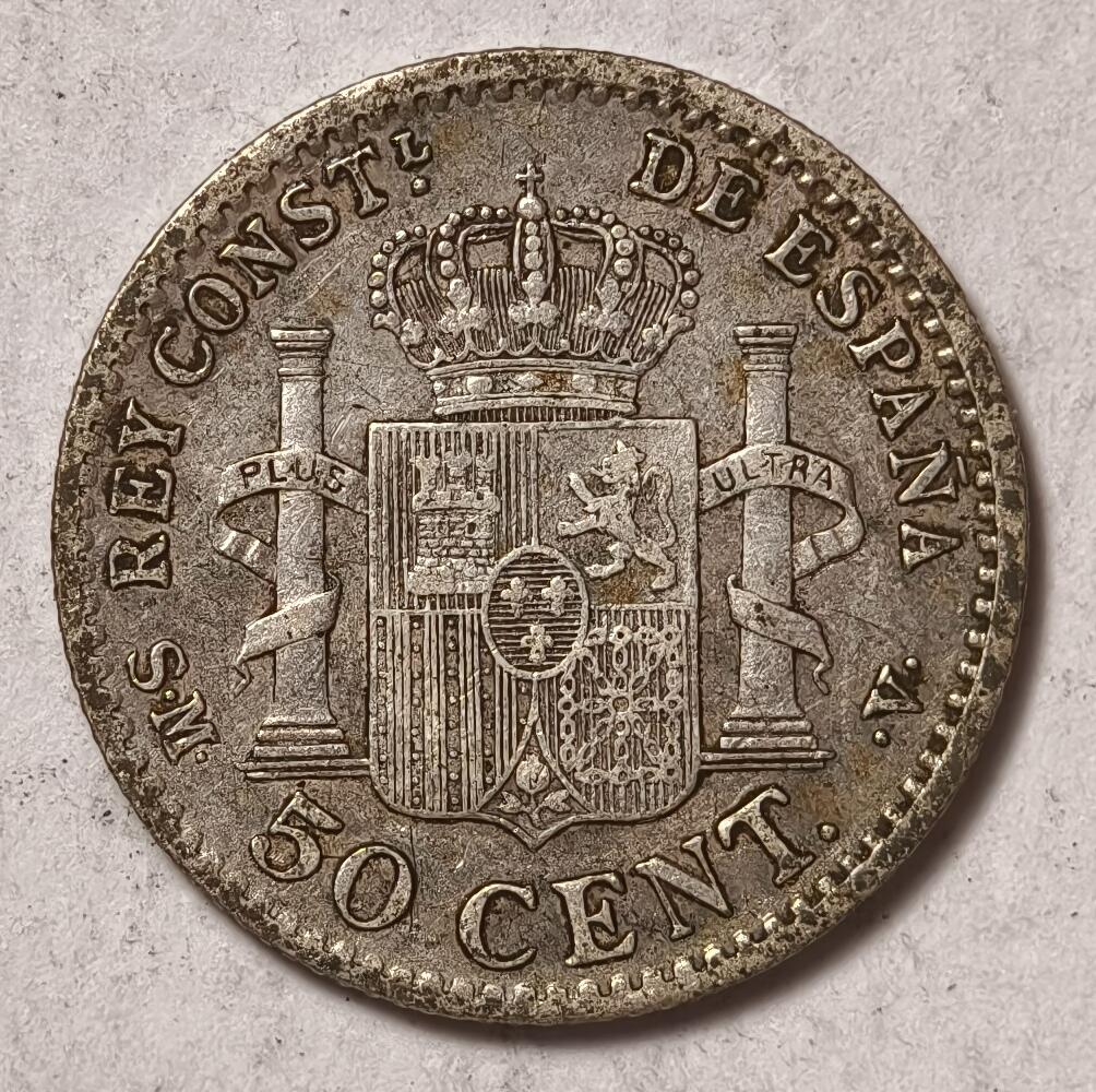 紫瑗钱币——第374期拍卖 西班牙 1904年 阿方索十三世 少年头 50分 2.5克 0.835银