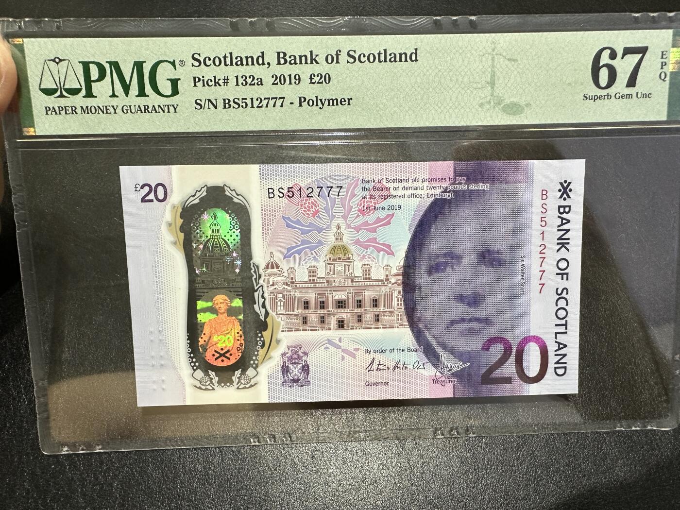 《外钞收藏家》第三百八十五期 2019年苏格兰20镑 PMG67 豹子号777