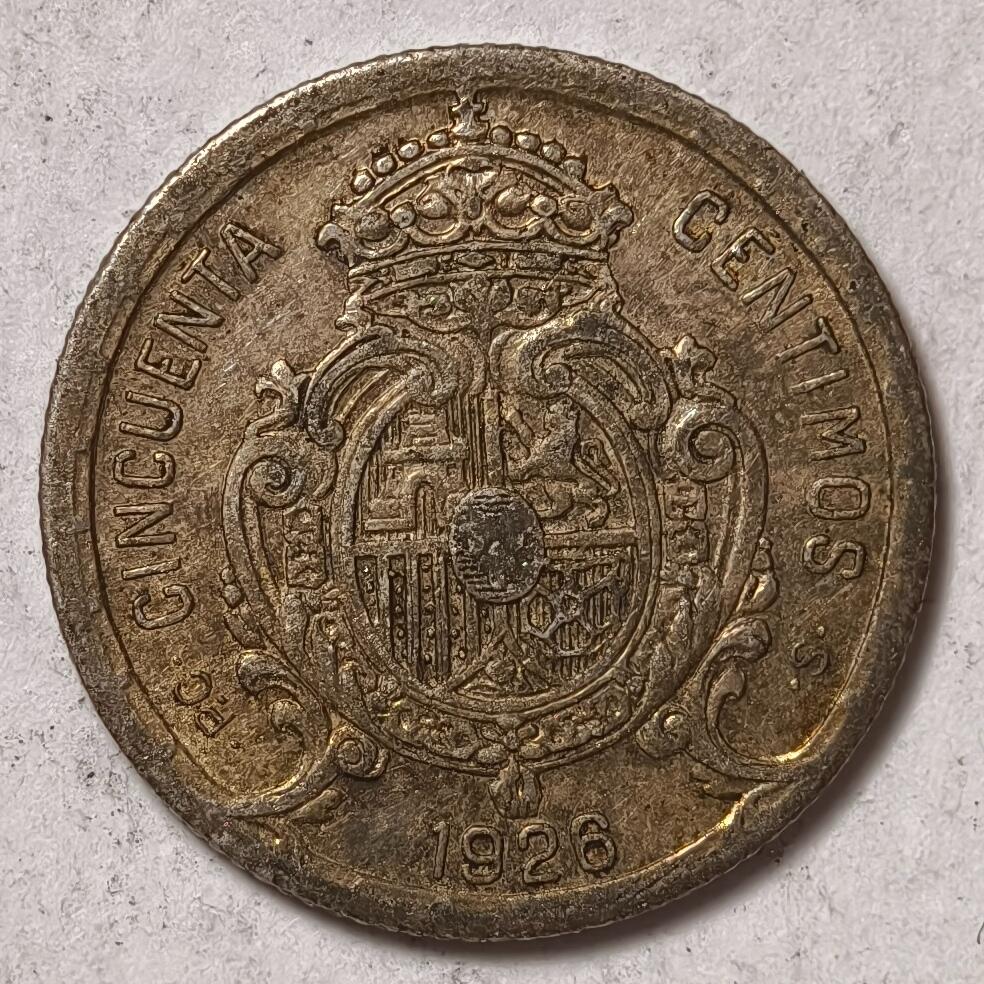 紫瑗钱币——第374期拍卖 西班牙 1926年 阿方索十三世 50分 2.5克 0.835银