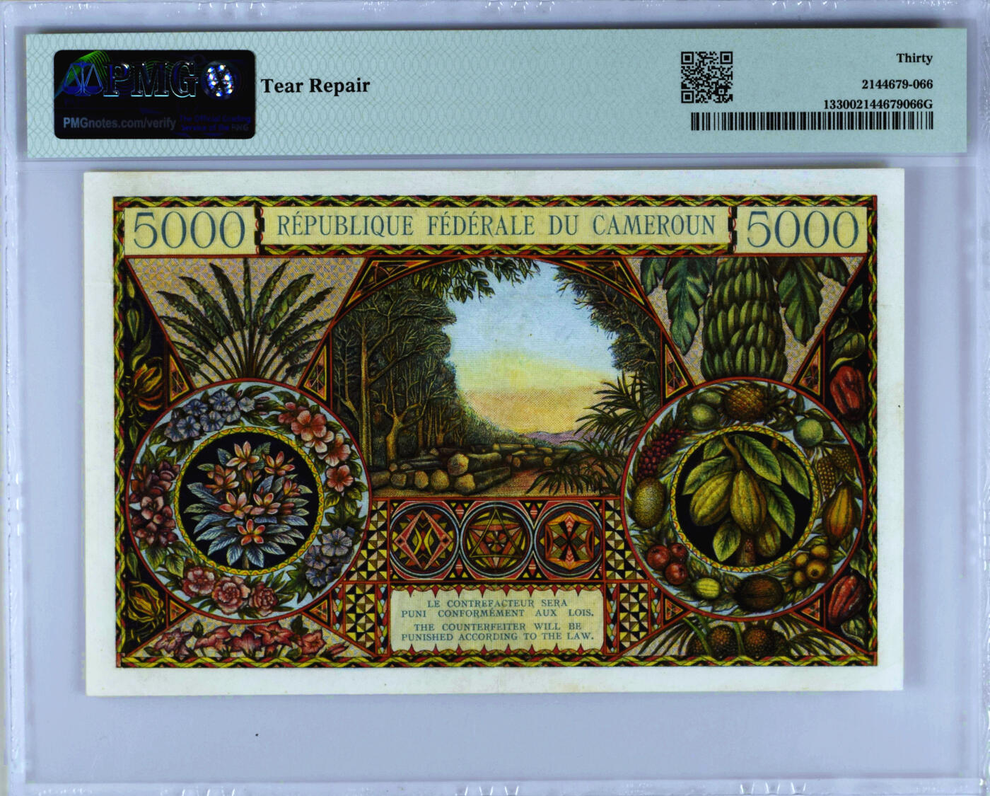 【Blue Auction】✨世界纸币精拍第500期盛典——白金之夜🔥🔥🔥  C-【珍品 无47】喀麦隆 1962年5000法郎 最高值 经典花果山 开国总统艾哈迈杜·阿希乔 这张状态佳 性价比极高 色彩艳丽 赏心悦目 PMG30