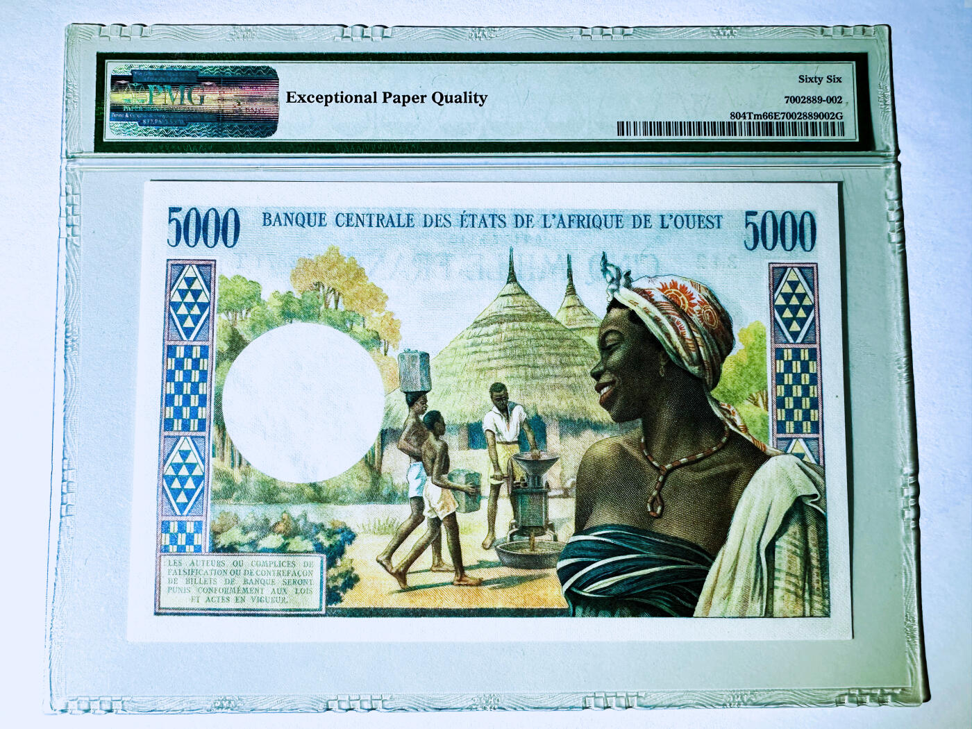 【Blue Auction】✨世界纸币精拍第500期盛典——白金之夜🔥🔥🔥 F-【无47 升值品种】法属西非 多哥版 1961-65年5000法郎 大奶妈 法属大方块 精美 PMG66EPQ  法属玩家不可绕过的一张精品