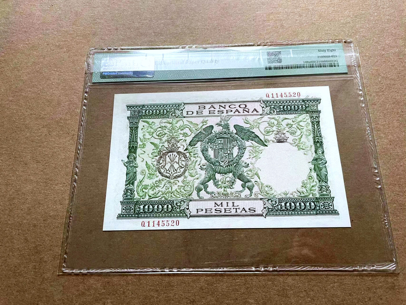 【Blue Auction】✨世界纸币精拍第500期盛典——白金之夜🔥🔥🔥 S-【520尾冠军分】西班牙 1958年1000比塞塔 经典双王 PMG68EPQ 超高分