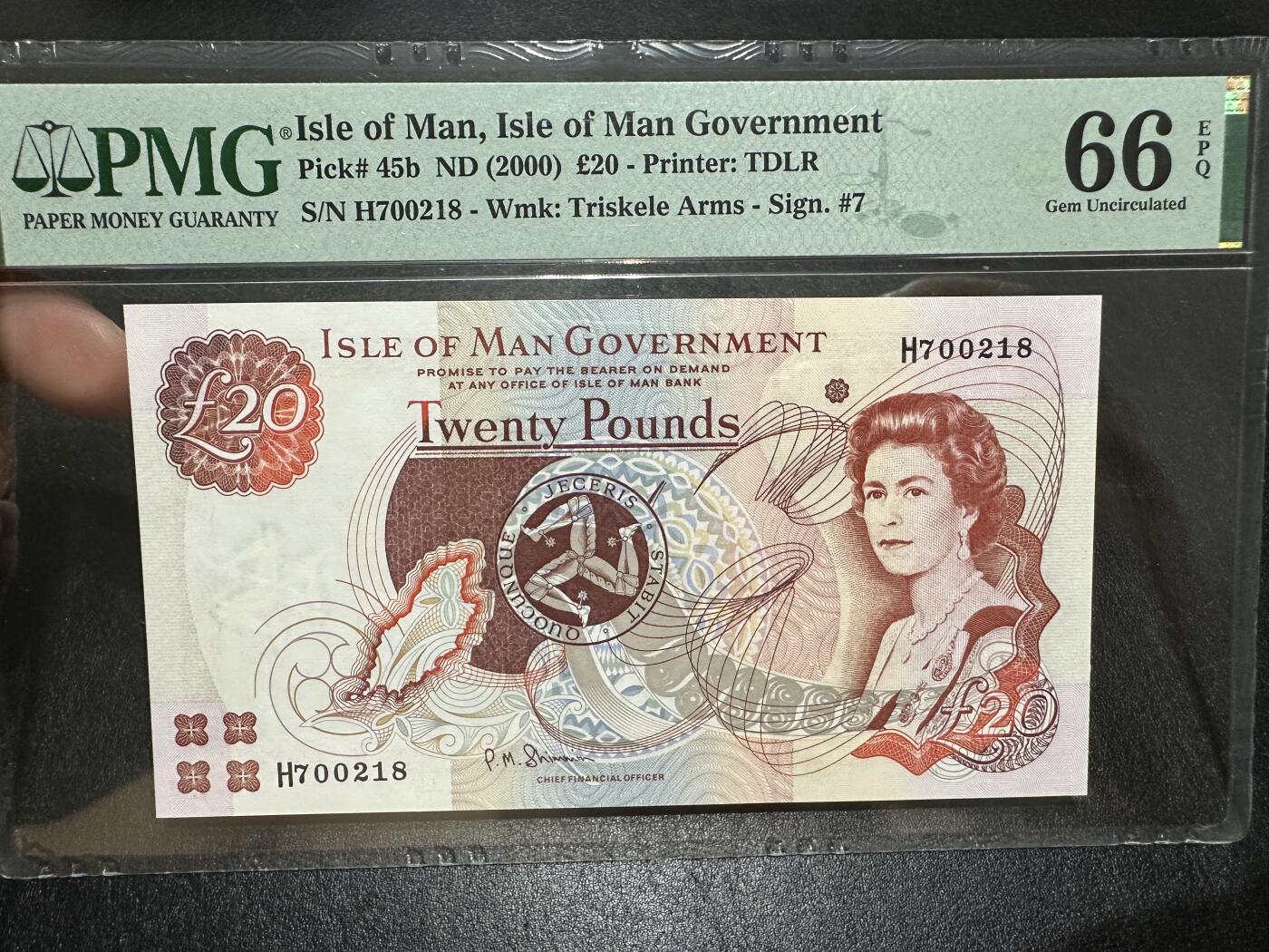 《外钞收藏家》第三百八十五期 2000年马恩群岛20镑 PMG66 尾8