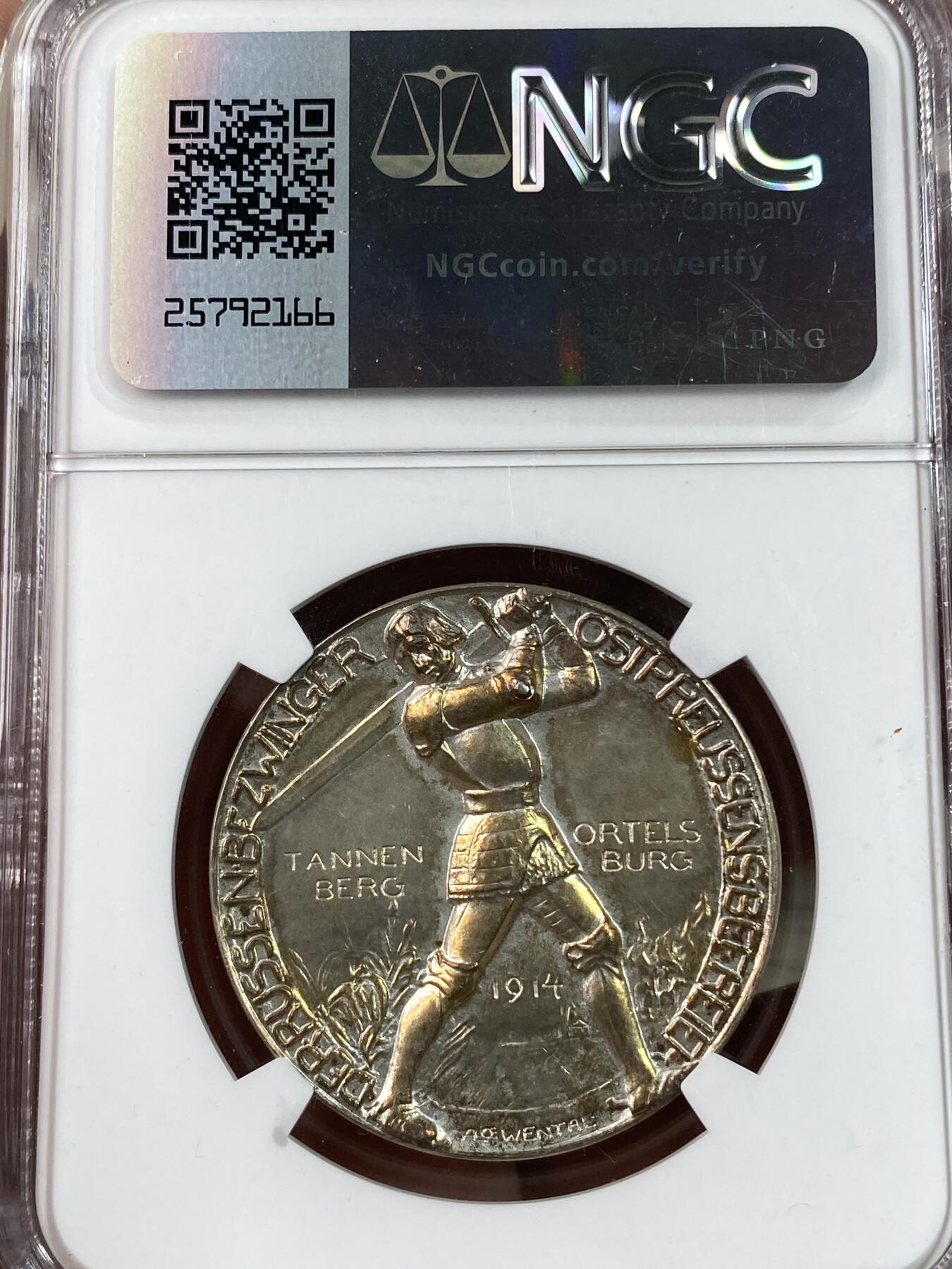 万国钱币拍卖第028期（花前月下●同享良章美币） NGC UNCD 1914年德国军神兴登堡东线大捷纪念银章 金彩加持 高点状态很棒
