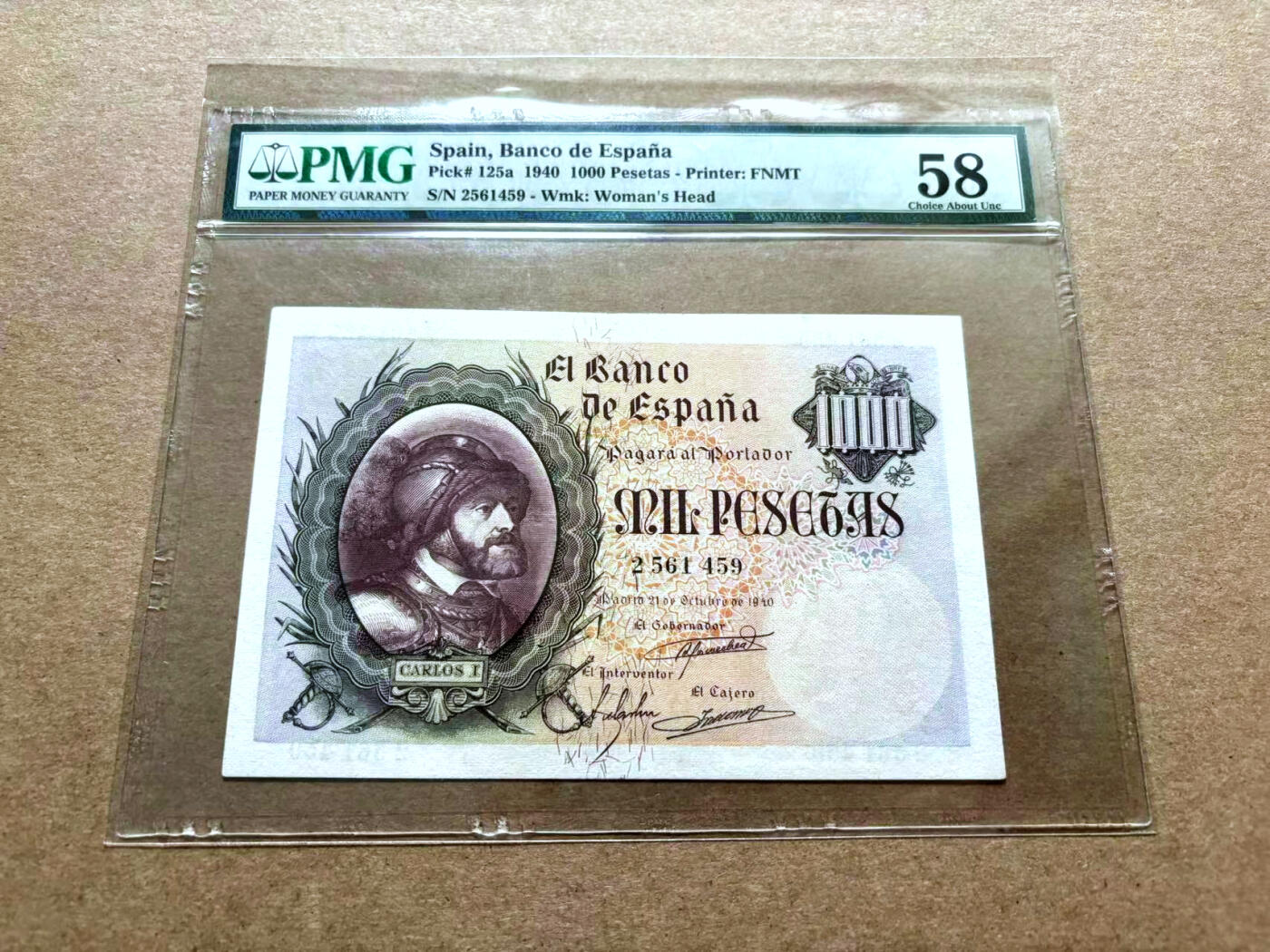 【Blue Auction】✨世界纸币精拍第500期盛典——白金之夜🔥🔥🔥 S-西班牙 1940年 1000比塞塔 PMG58 大方块 少见高分 BWC出品  卡洛斯一世 