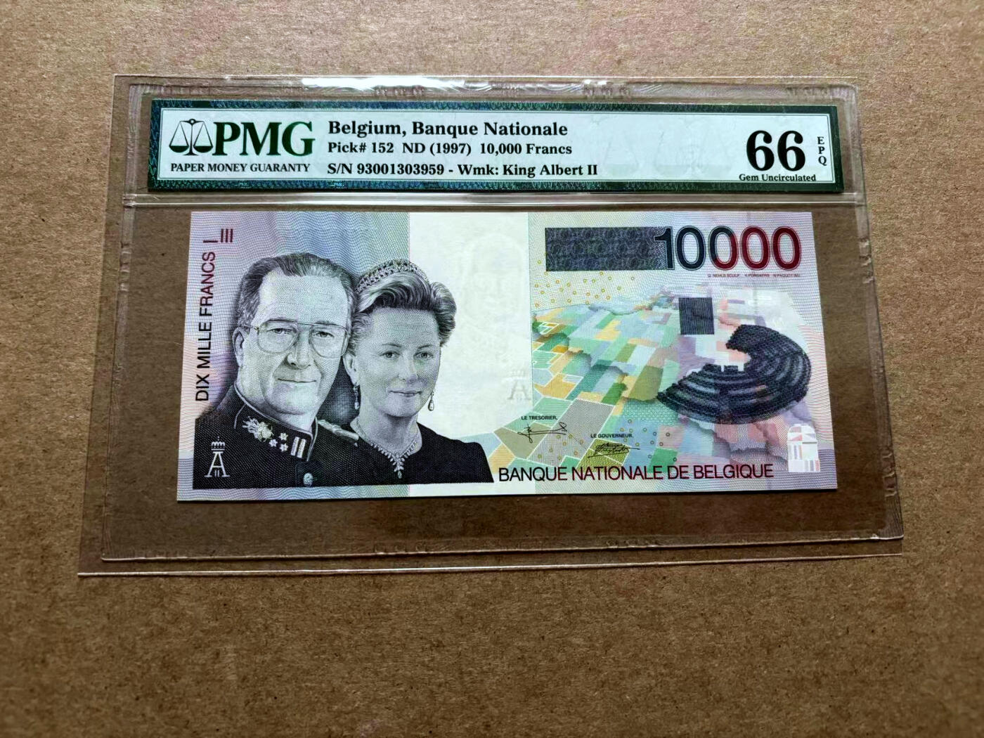 【Blue Auction】✨世界纸币精拍第500期盛典——白金之夜🔥🔥🔥 B-【无47】比利时 1997年10000法郎 阿贝尔二世国王夫妇 PMG66EPQ 