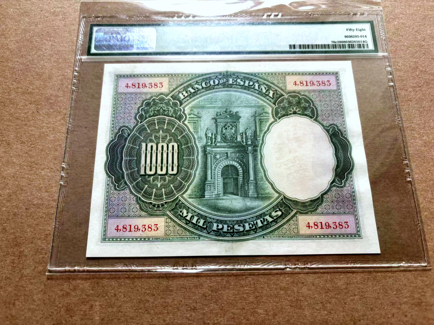 【Blue Auction】✨世界纸币精拍第500期盛典——白金之夜🔥🔥🔥 S-西班牙 1925年 1000比塞塔 PMG58 大方块 少见高分 BWC出品   