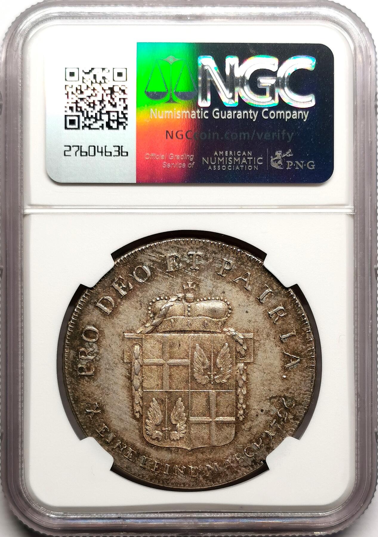 凡希社世界钱币微拍第二百七十五期 荐！1796德国富尔达主教区阿德尔伯特三世捐献泰勒NGC-MS63，典雅欧陆铁灰包浆，稀见两年型，N亚军分！