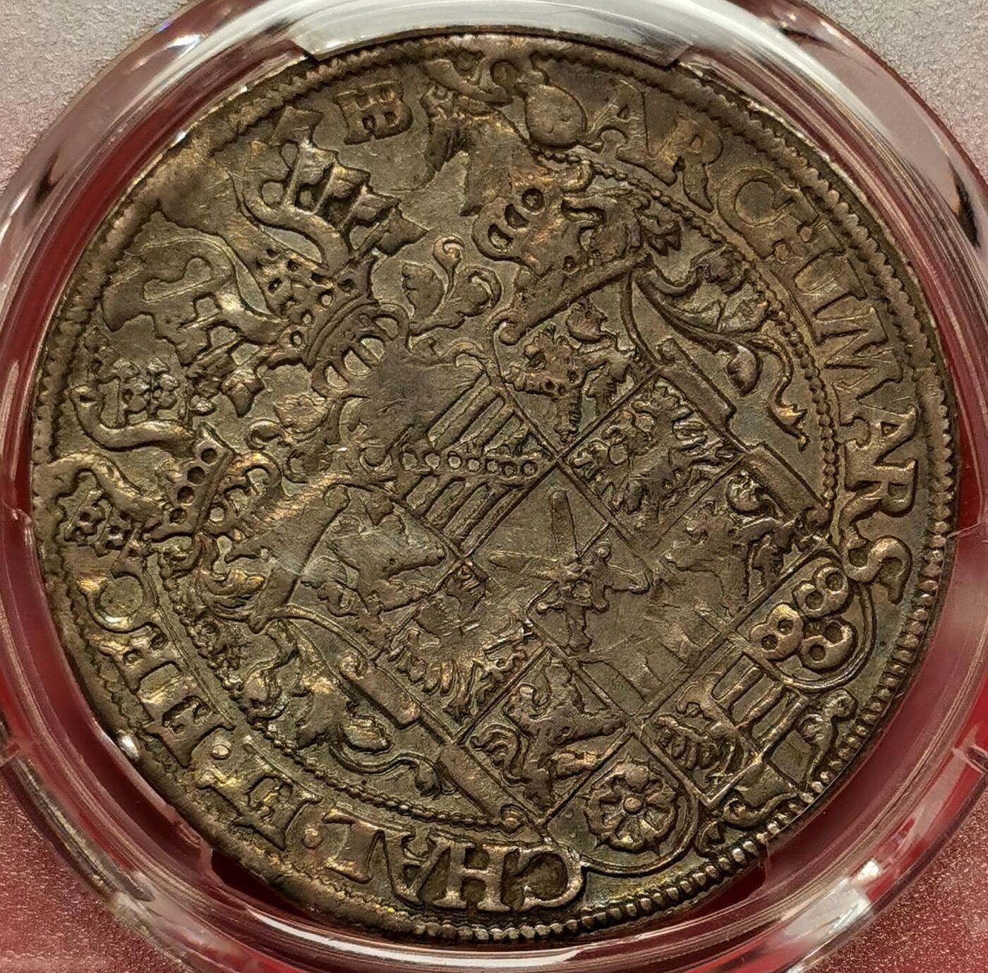 凡希社世界钱币微拍第二百七十五期 荐！1573HB德国萨克森戎装执剑大型泰勒PCGS-AU53，欧陆灰彩味道一流！