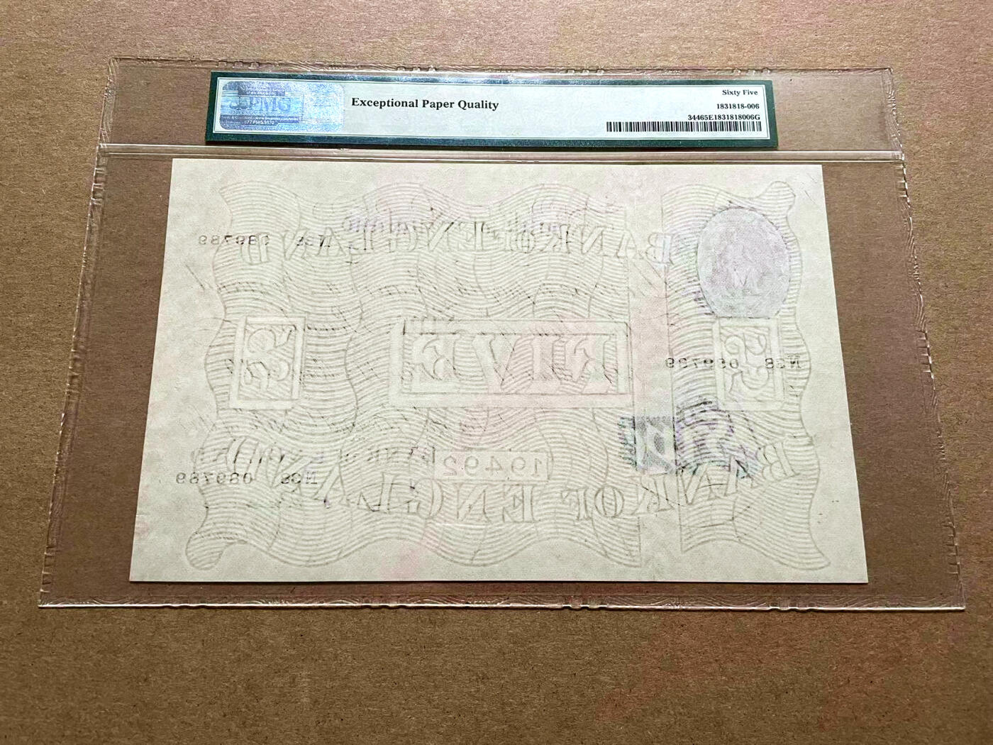 【Blue Auction】✨世界纸币精拍第500期盛典——白金之夜🔥🔥🔥 G-【p344 Beale签名】英国 1949-55年5镑 白色英镑 PMG65EPQ 老壳 超大票幅