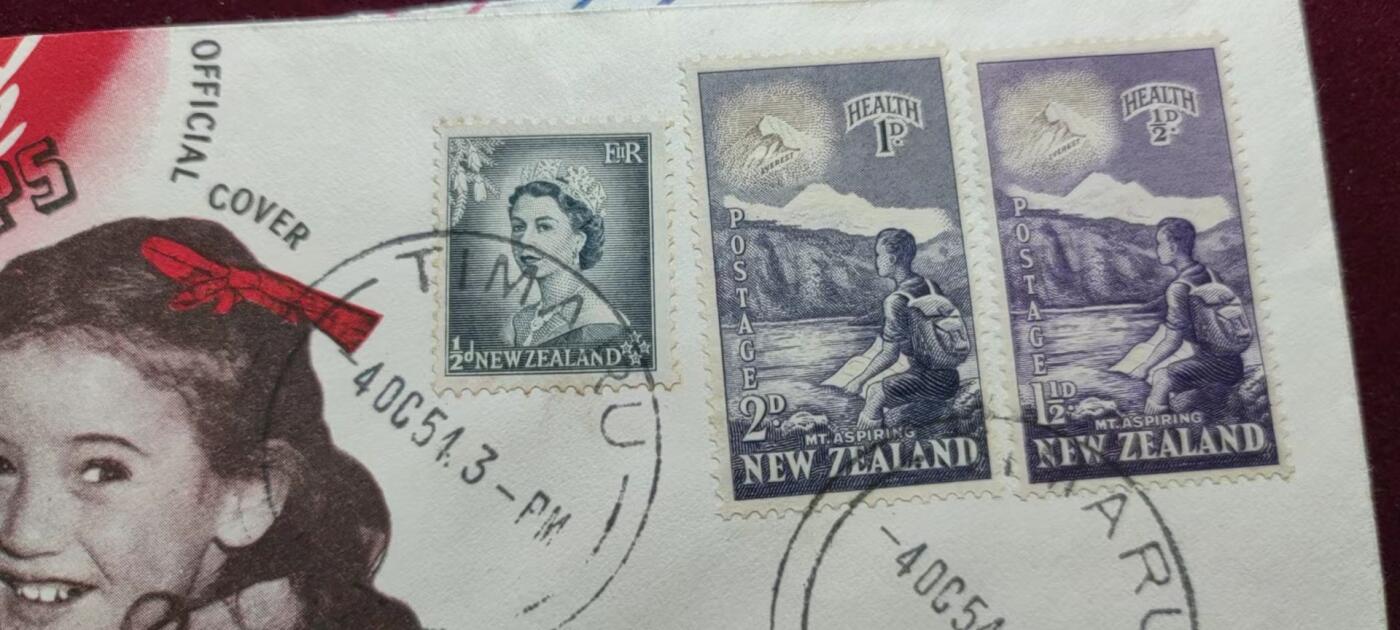 联合阁邮币社™ ——“航空、人物专题专场” 新西兰 1954年 健康营地实寄邮封