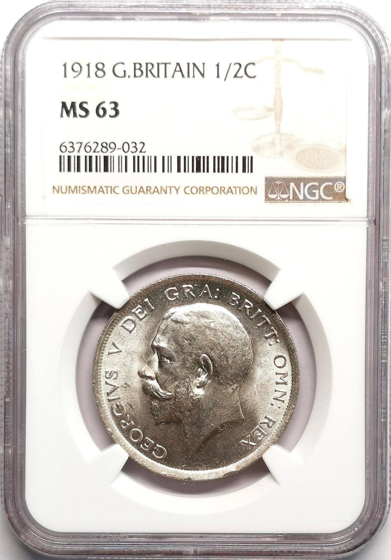 凡希社世界钱币微拍第二百七十五期 1918英国乔五1/2克朗NGC-MS63