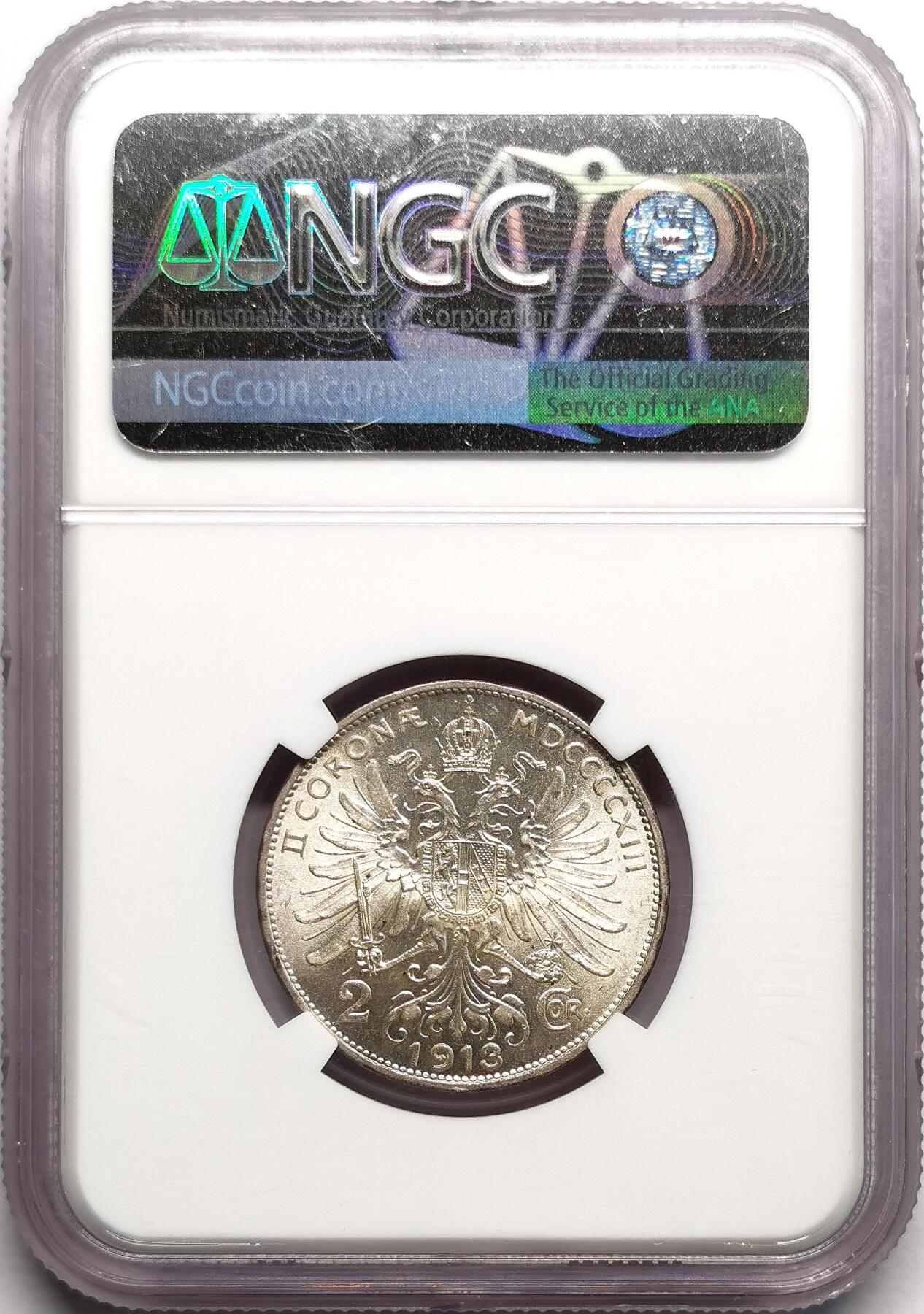 凡希社世界钱币微拍第二百七十五期 1913奥地利2科罗纳银币NGC-MS63