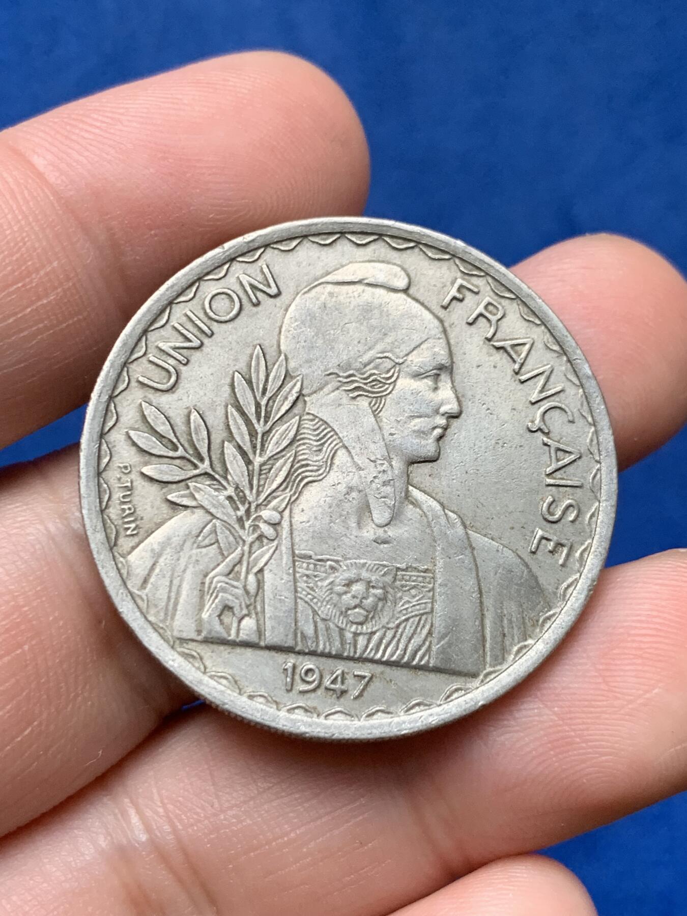 《竞宝斋》第284场- 周日，周一 2场连拍 （全场包邮） 两枚一组 法属印支1947年1皮亚斯特镍币