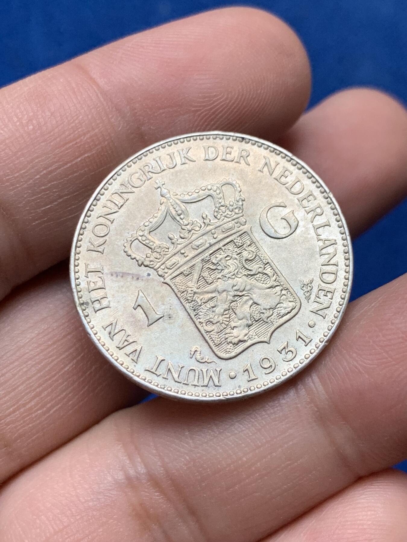 《竞宝斋》第284场- 周日，周一 2场连拍 （全场包邮） 1931年荷兰威廉明娜1G银币 UNC品