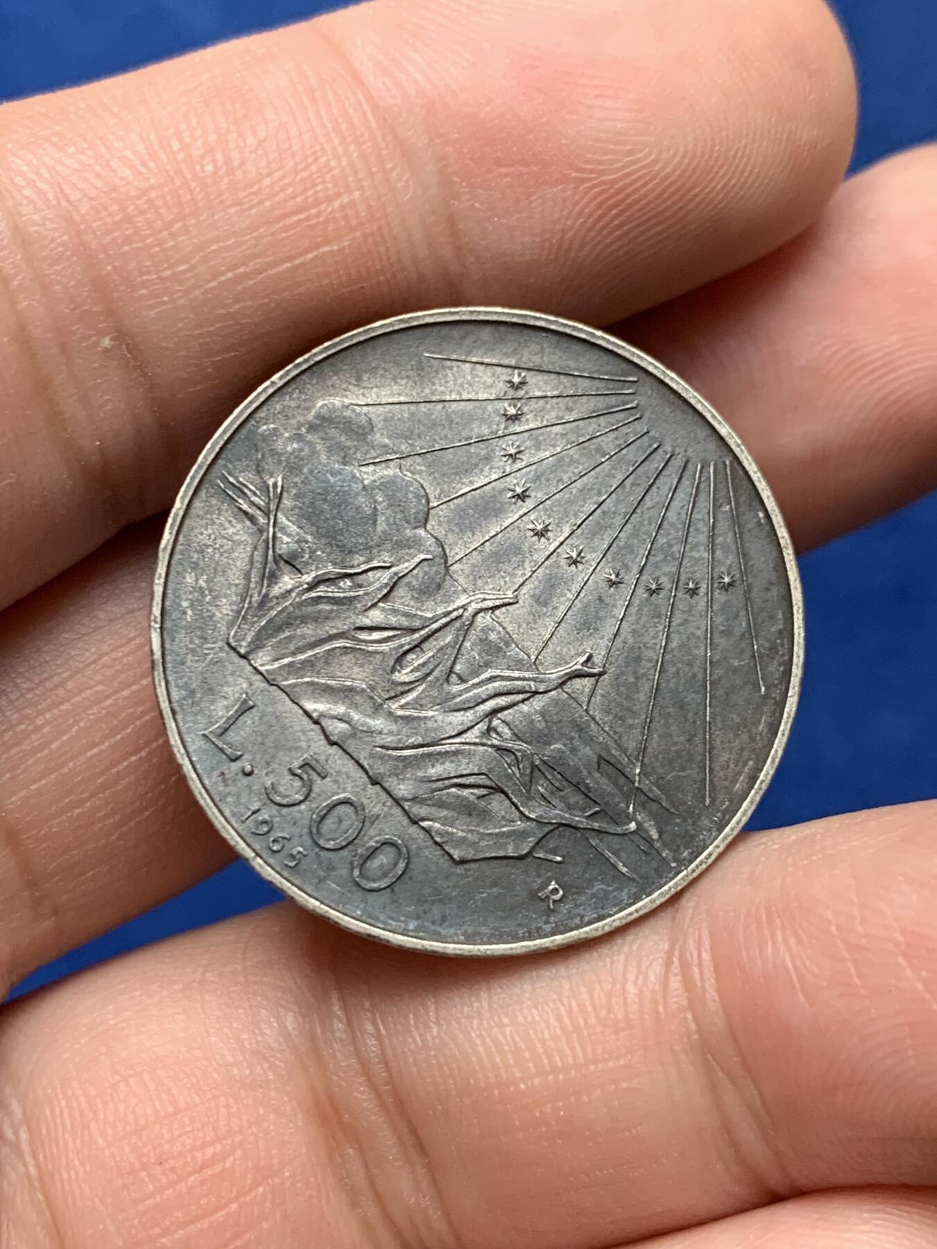 《竞宝斋》第284场- 周日，周一 2场连拍 （全场包邮） 意大利1965年但丁500里拉银币