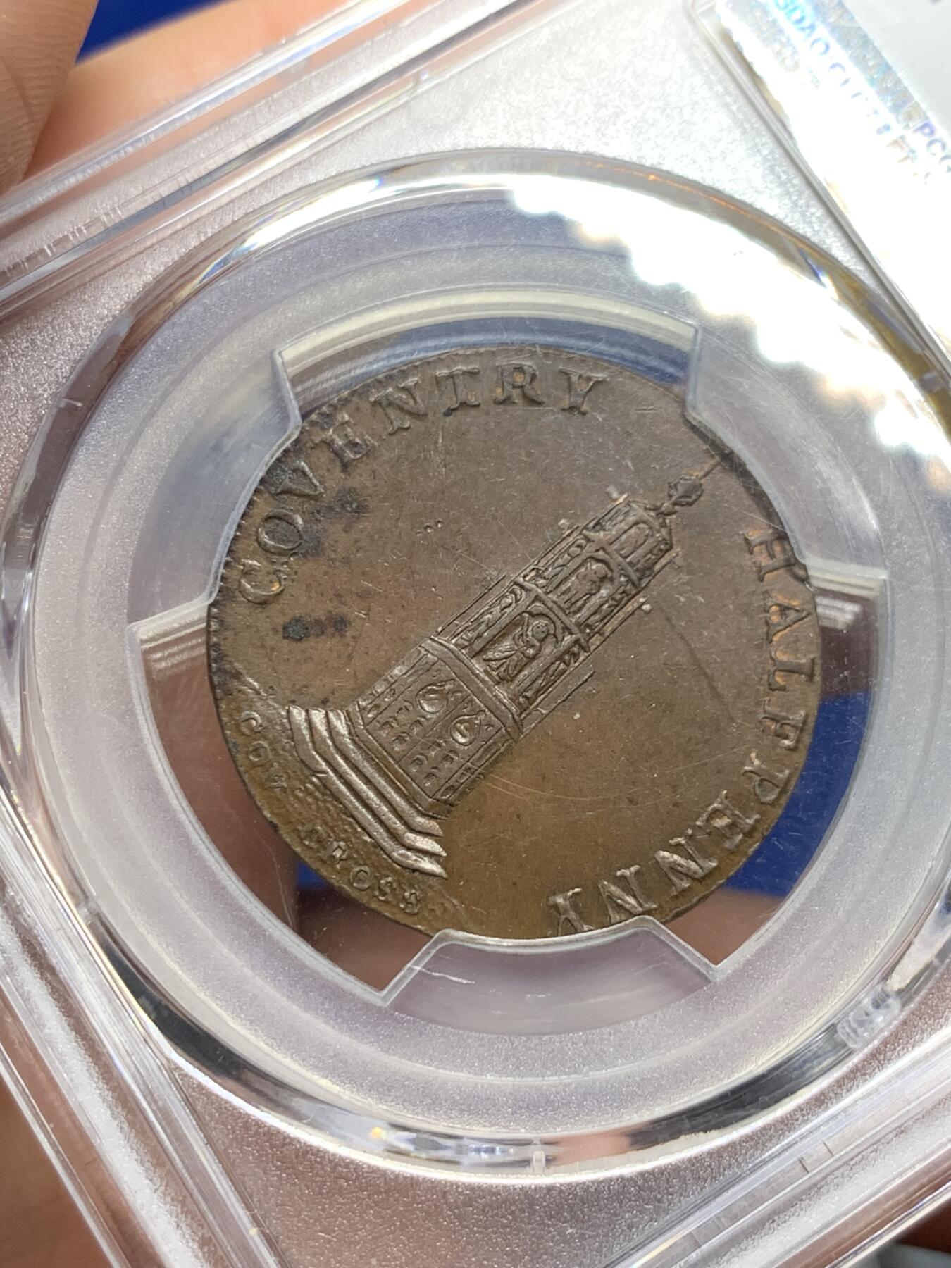 《竞宝斋》第284场- 周日，周一 2场连拍 （全场包邮） PCGS  MS62BN  英国考文垂1794年戈黛娃夫人（背教堂）半便士 少见好品相 63分成交价2800元