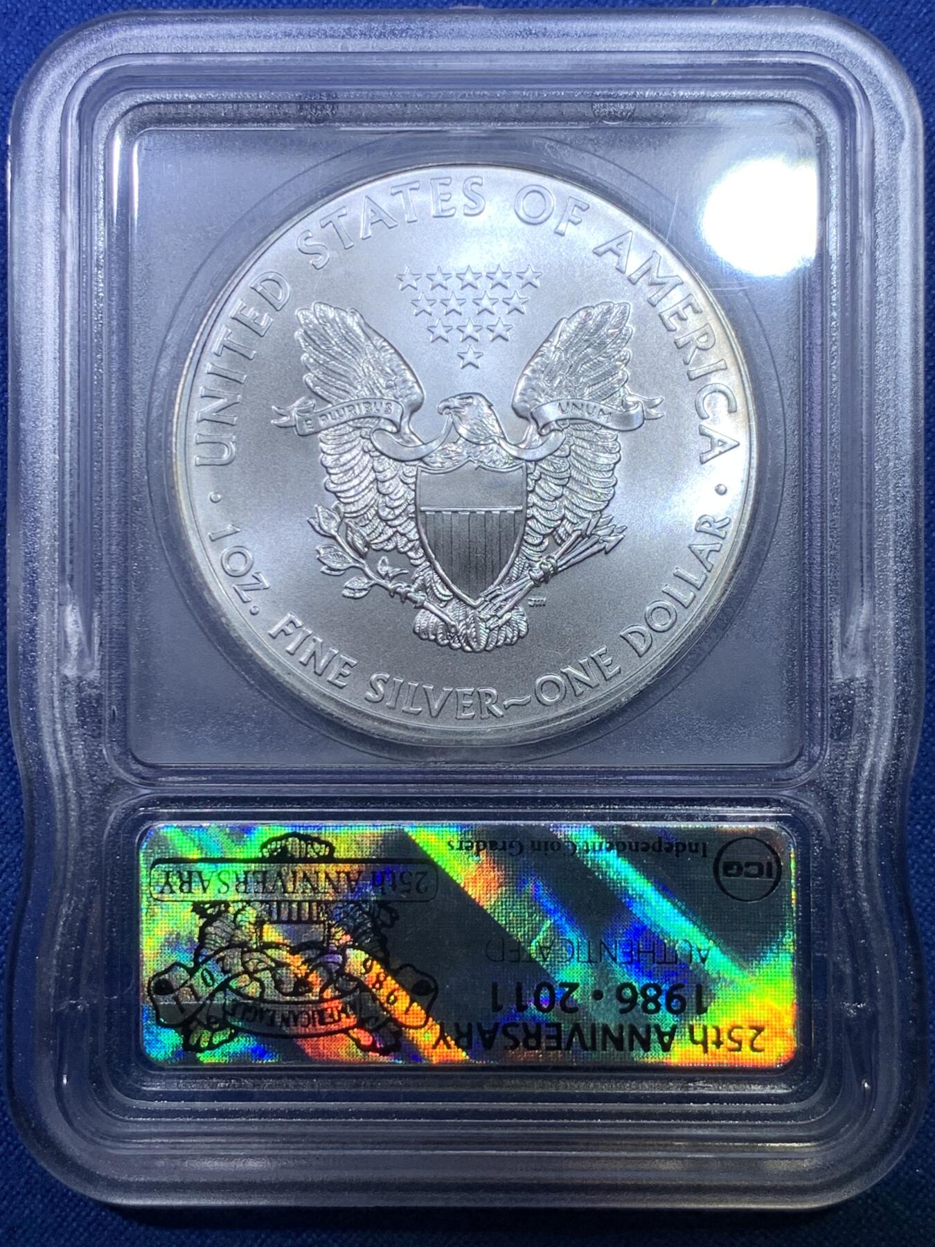 《竞宝斋》第284场- 周日，周一 2场连拍 （全场包邮） ICG MS70  美国2011行走女神纪念银币 美国ICG评级公司 特殊25周年纪念标签 满分 无暇好品普质纪念银币