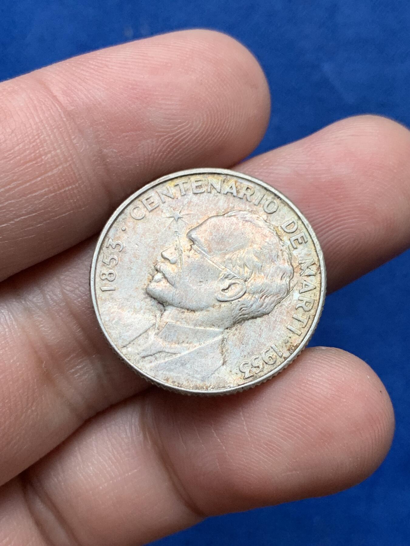 《竞宝斋》第284场- 周日，周一 2场连拍 （全场包邮） 1953年古巴何塞·马蒂25c银币