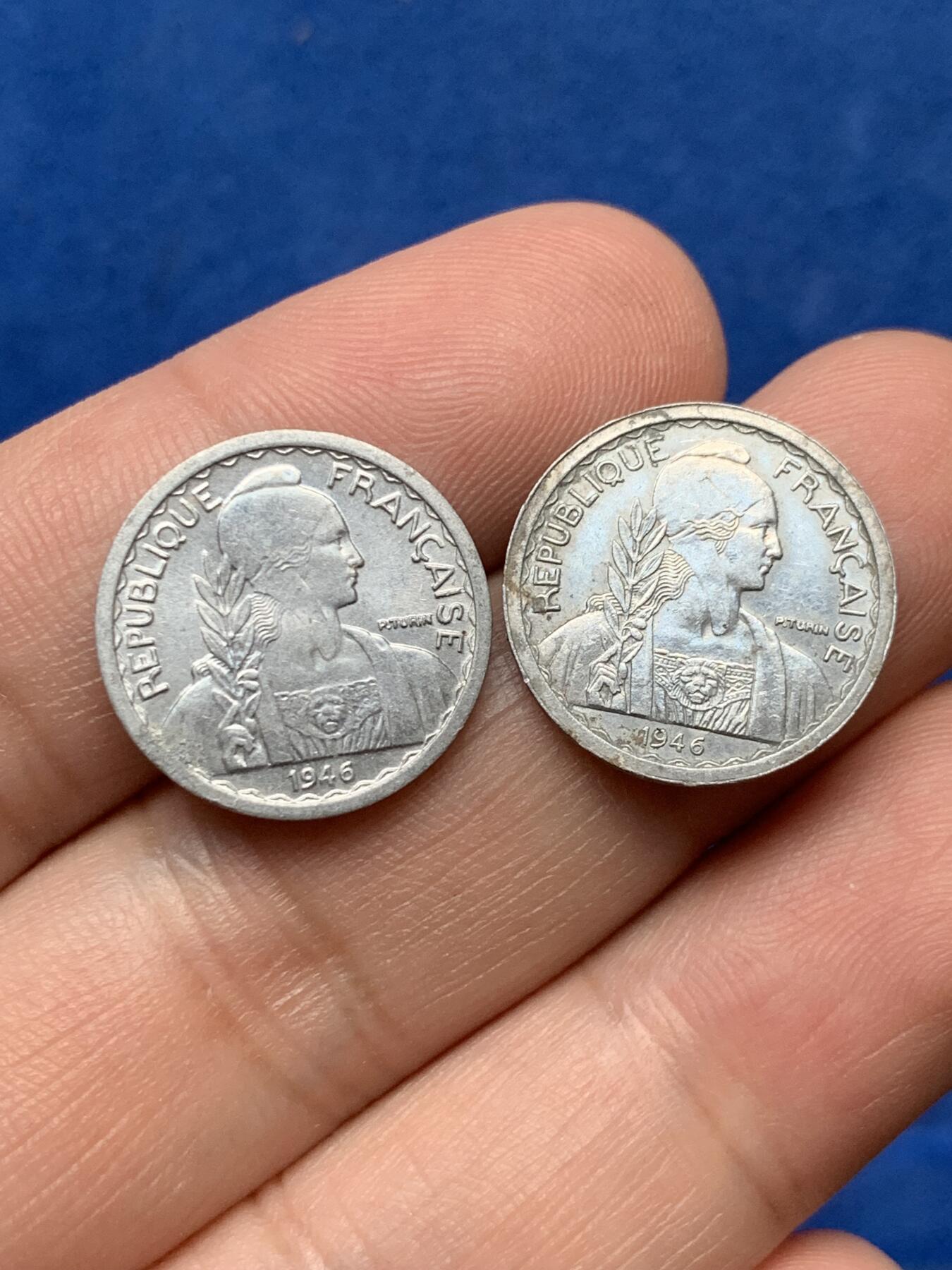 《竞宝斋》第284场- 周日，周一 2场连拍 （全场包邮） 两枚一组 法属印支1946年5分铝币