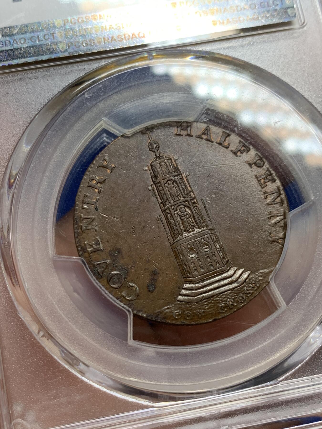 《竞宝斋》第284场- 周日，周一 2场连拍 （全场包邮） PCGS  MS62BN  英国考文垂1794年戈黛娃夫人（背教堂）半便士 少见好品相 63分成交价2800元