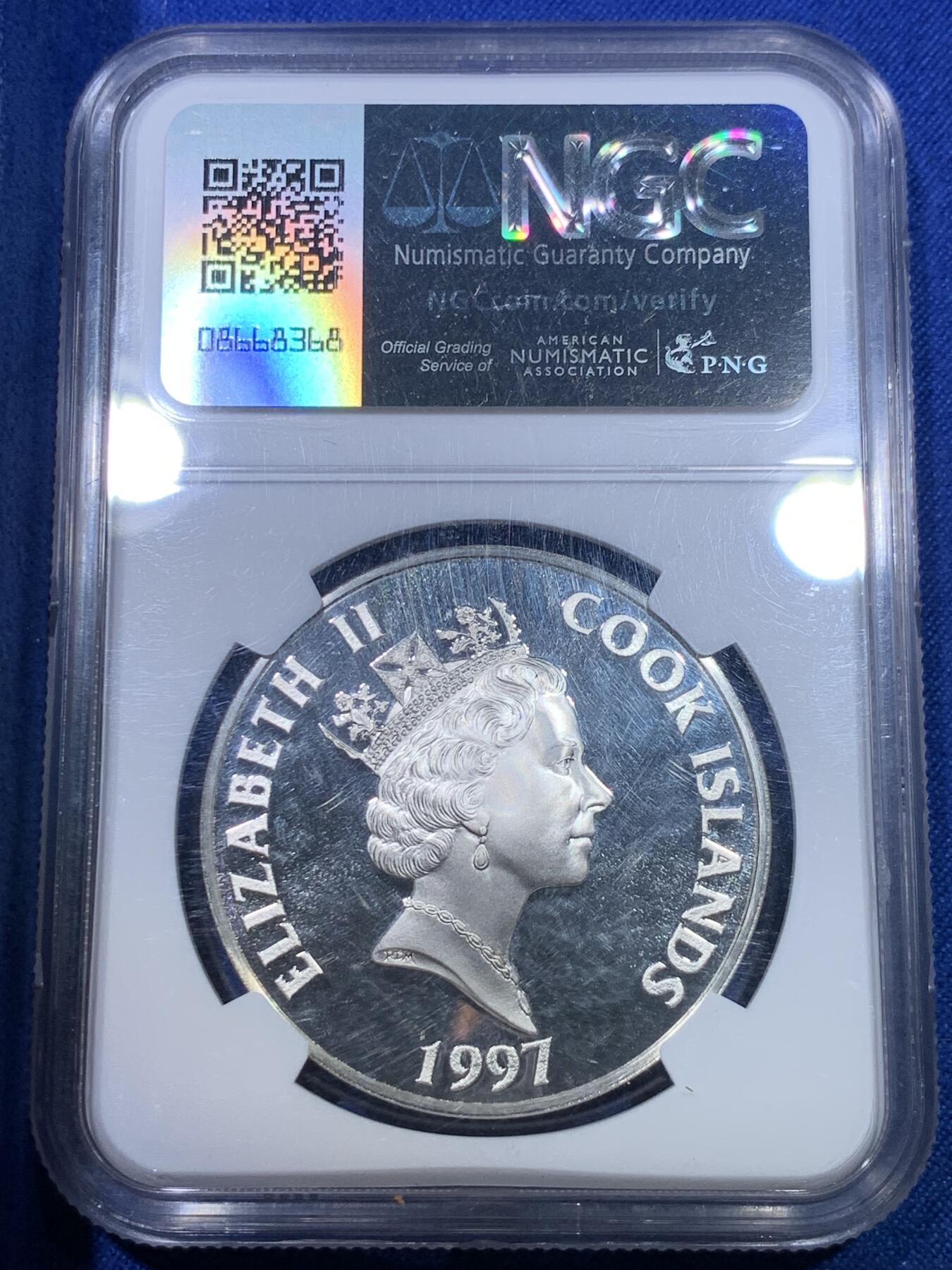 《竞宝斋》第284场- 周日，周一 2场连拍 （全场包邮） 唯一冠军分 NGC PF69UC 库克群岛1997年世纪系列之《十四世纪文艺复兴发源》50美元精制银币 凝霜镜面底板