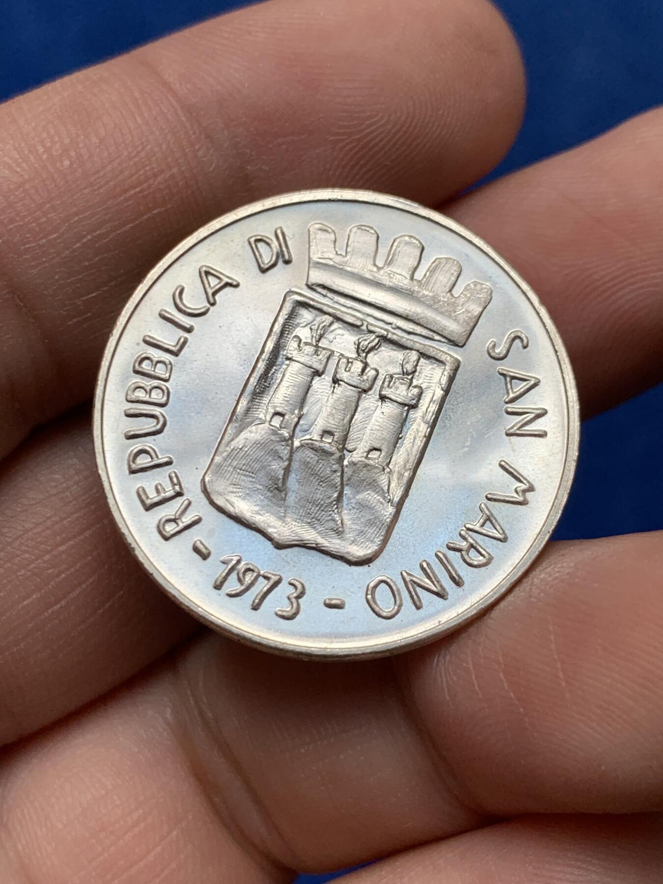 《竞宝斋》第284场- 周日，周一 2场连拍 （全场包邮） 1973年圣马力诺500里拉银币 BU品