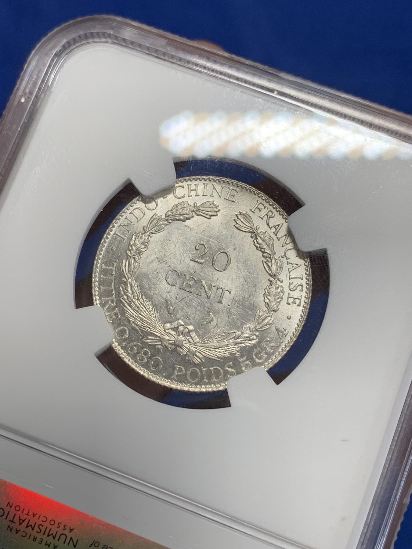 《竞宝斋》第284场- 周日，周一 2场连拍 （全场包邮） NGC UNCD 法属印支1930年坐洋20分银币 少见年份