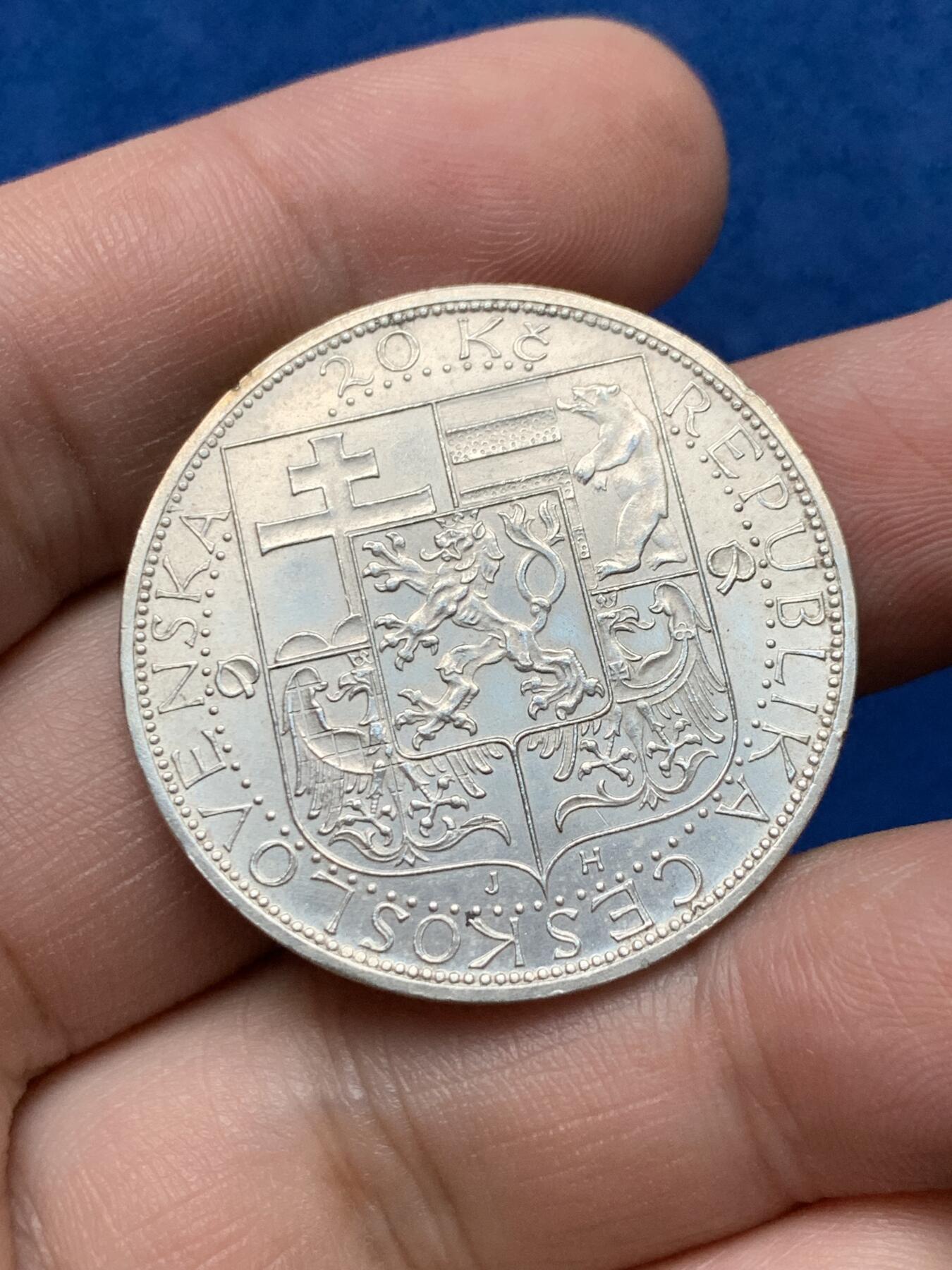 《竞宝斋》第284场- 周日，周一 2场连拍 （全场包邮） 1937年捷克斯洛伐克20K银币