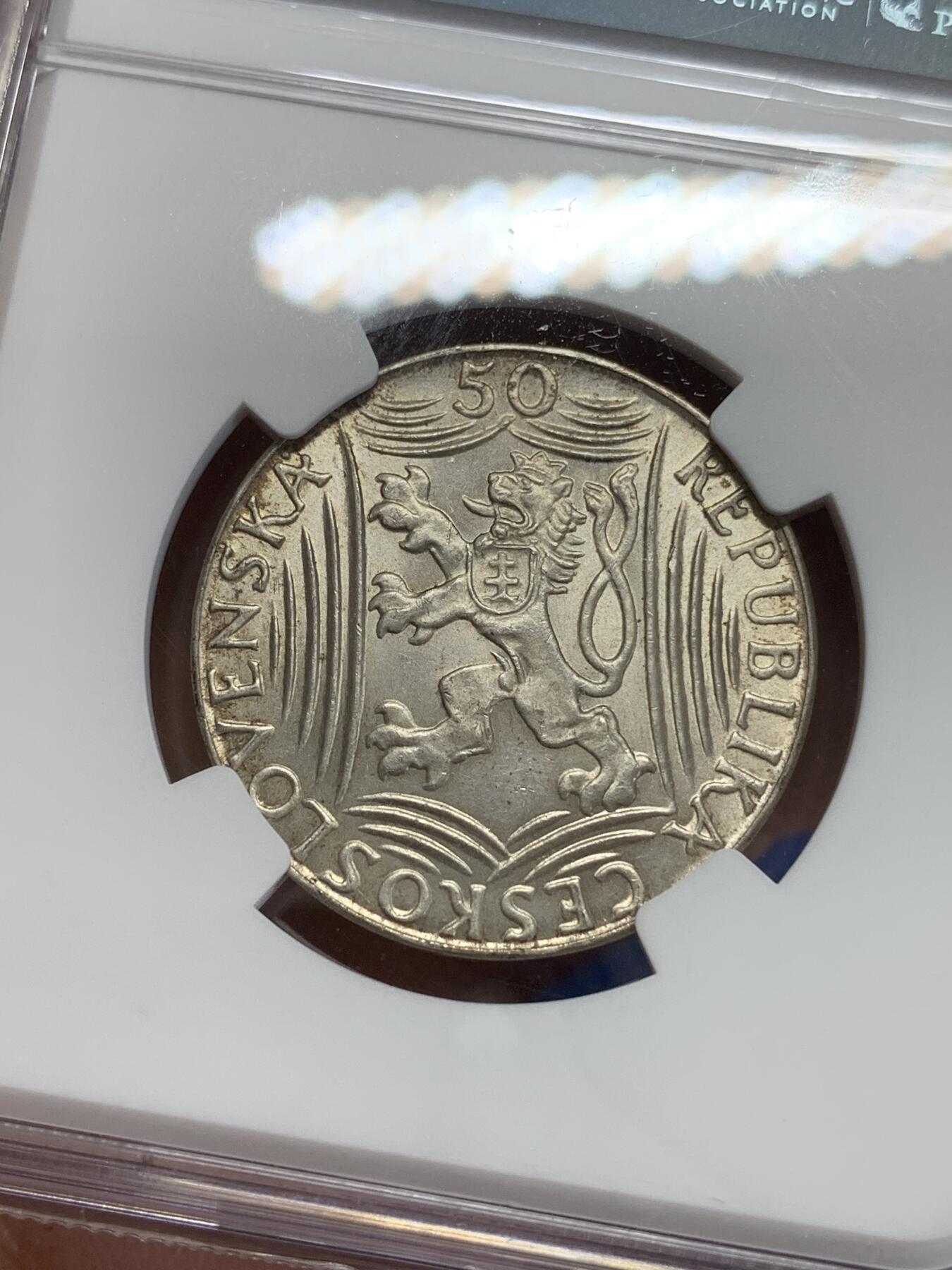 《竞宝斋》第284场- 周日，周一 2场连拍 （全场包邮） NGC MS64 捷克斯洛伐克1949斯大林50克朗银币